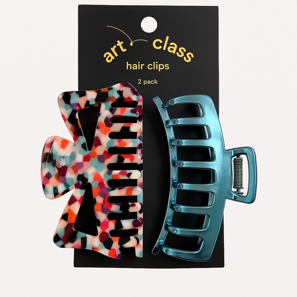 Art Class Hair Clips – 2-Pack Multicolor & Blue-Tinted Metallic Claw Clips